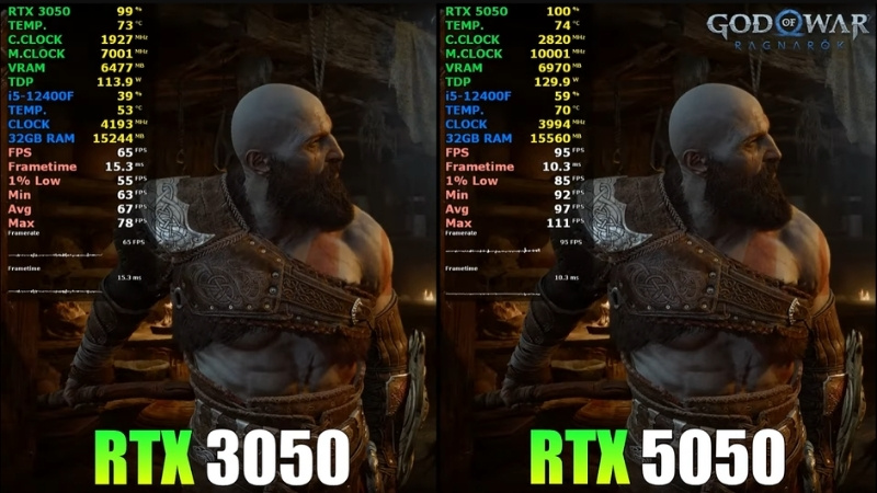 FPS của RTX 3050 v&agrave; 5050 tr&ecirc;n game God Of War