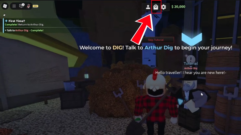 Chọn Shop DIG (biểu tượng chiếc t&uacute;i ở giữa, ph&iacute;a tr&ecirc;n)