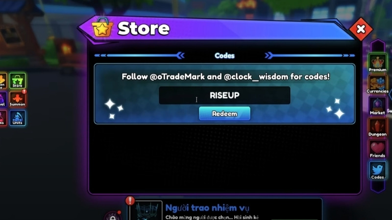 Nhập codev&agrave; bấm Redem để nhận qu&agrave;