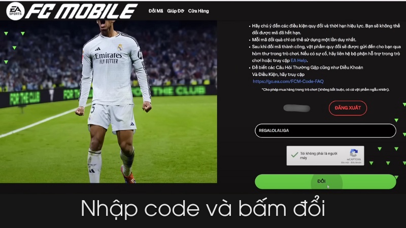  Nhập code v&agrave; bấm đổi