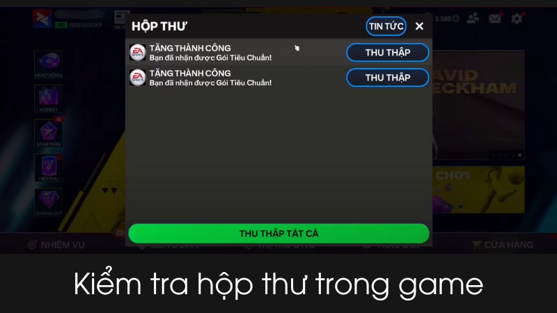 V&agrave;o hộp thư trong game để mở nhận qu&agrave;