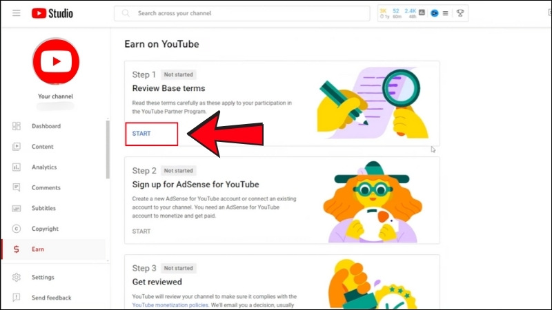 Chọn mục &ldquo;Kiếm tiền&rdquo; v&agrave; bấm v&agrave;o n&uacute;t Turn On.