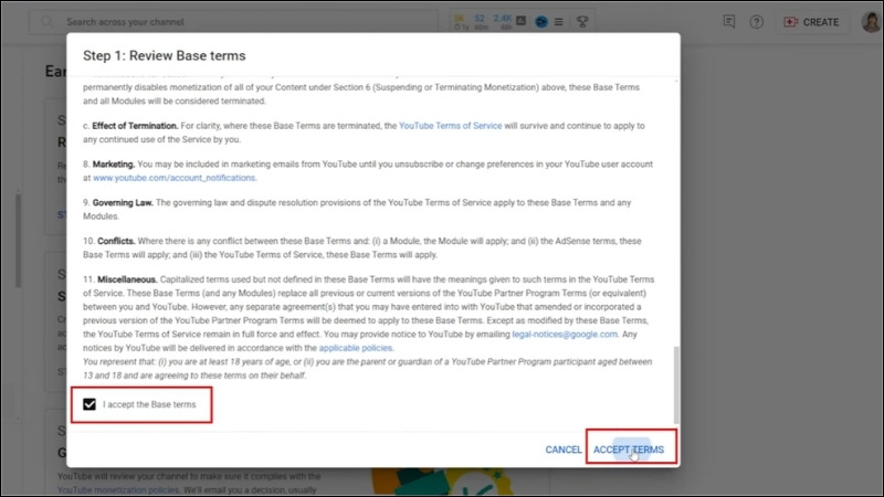 Bấm v&agrave;o Accept Terms (Chấp nhận tất cả)