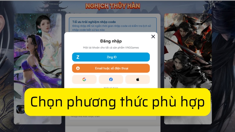 Chọn phương thức đăng nhập với t&agrave;i khoản bạn đ&atilde; tạo trước đ&oacute;