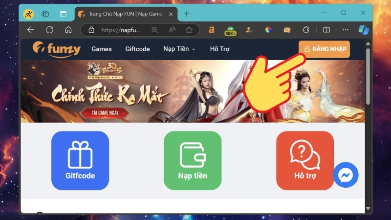 V&agrave;o website napfun.vn v&agrave; chọn Đăng nhập