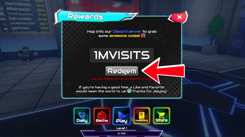 Bấm Redeem để nhận qu&agrave;