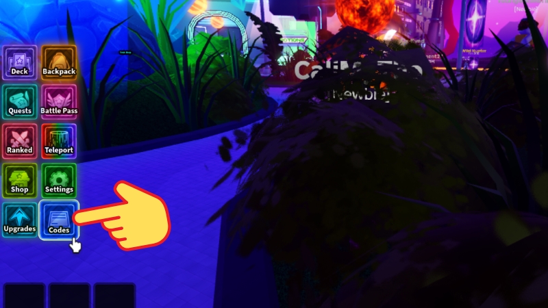 Chọn Codes (cạnh tr&aacute;i m&agrave;n h&igrave;nh)