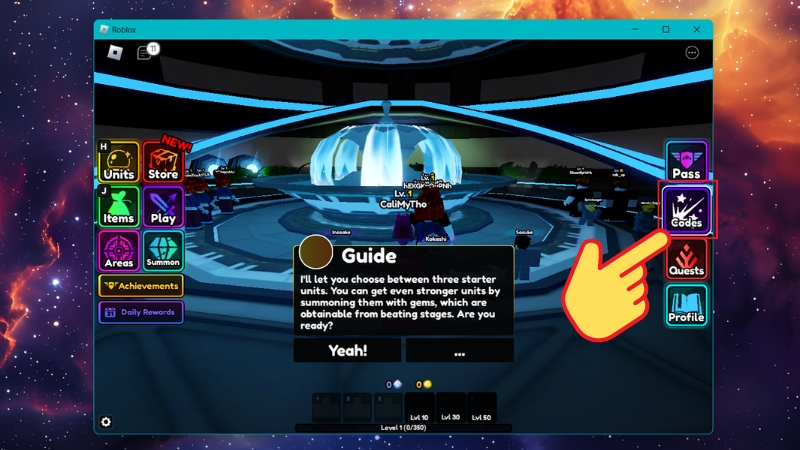 Mở Roblox > V&agrave;o game Anime Vanguards > Chọn Code