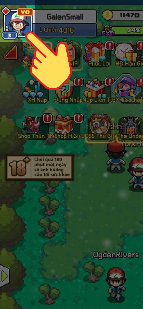 V&agrave;o game Bảo Bối Origin, chọn ảnh đại diện (g&oacute;c tr&aacute;i tr&ecirc;n m&agrave;n h&igrave;nh)