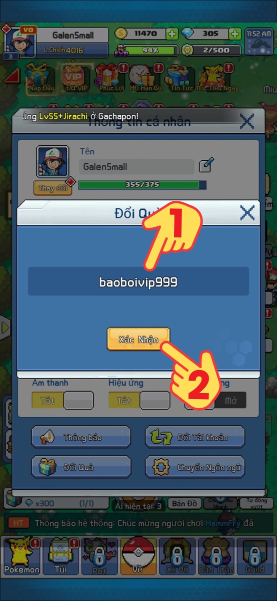 Nhập code > Bấm X&aacute;c nhận để lấy qu&agrave;