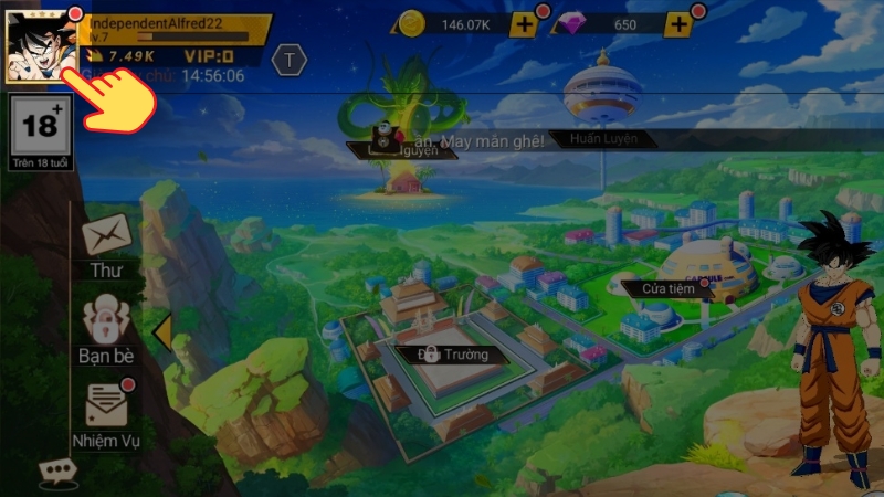 V&agrave;o game Chiến Binh Si&ecirc;u Cấp > Click v&agrave;o Ảnh đại diện (g&oacute;c tr&aacute;i tr&ecirc;n m&agrave;n h&igrave;nh)