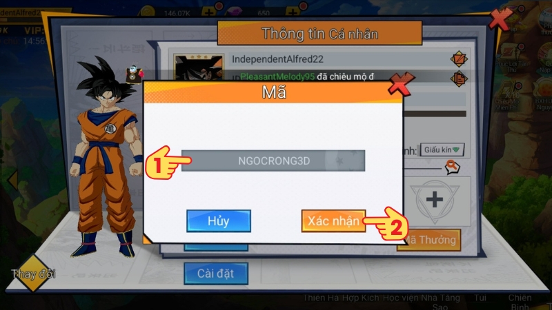Nhập code > Chọn X&aacute;c nhận để nhận qu&agrave;