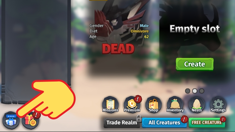 V&agrave;o game Creatures of Sonaria > Chọn hộp qu&agrave; xanh dương (g&oacute;c tr&aacute;i dưới m&agrave;n h&igrave;nh)