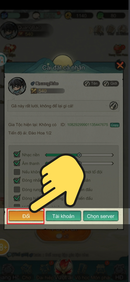 Click nút Đổi