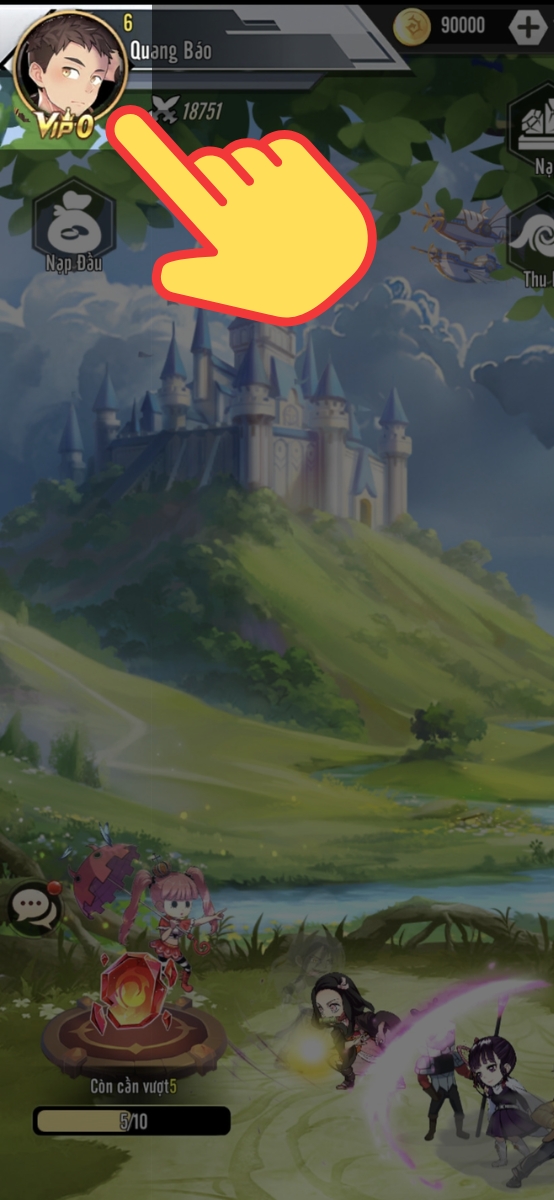 V&agrave;o game Kỷ Nguy&ecirc;n Anh H&ugrave;ng > Click v&agrave;o Ảnh đại diện ở g&oacute;c tr&aacute;i tr&ecirc;n m&agrave;n h&igrave;nh)