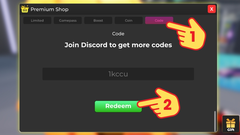 Nhập code > Bấm Redeem