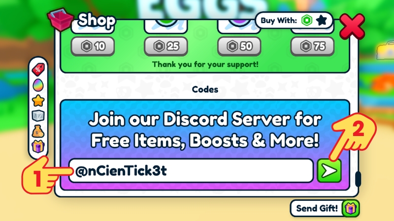 K&eacute;o xuống cuối bảng, tại mục Codes nhập code > Bấm n&uacute;t gửi để nhận qu&agrave;