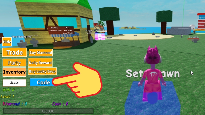Mở Roblox > V&agrave;o game Rock Fruit > Chọn Codes (cạnh tr&aacute;i m&agrave;n h&igrave;nh).