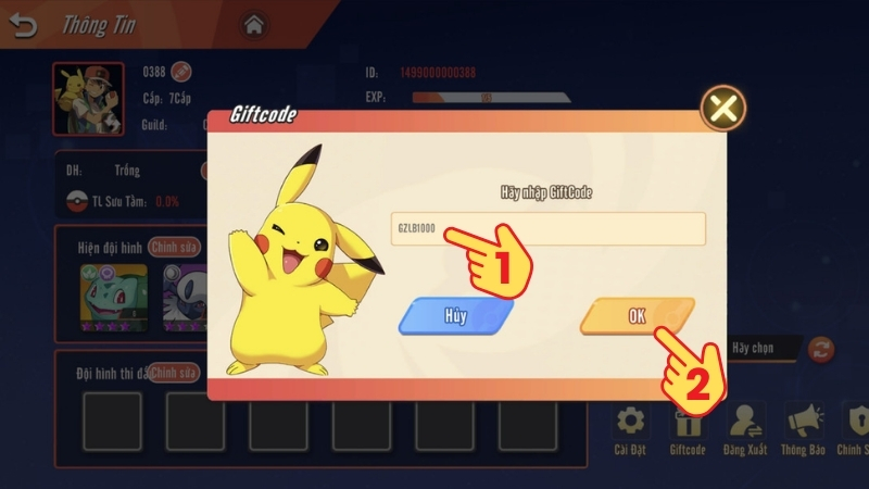 Nhập code > Bấm OK để nhận qu&agrave;