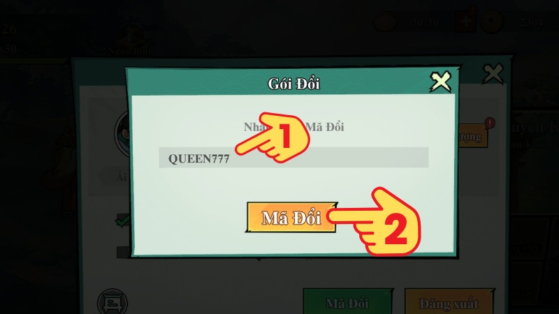 Nhập code > Chọn Mã đổi để nhận quà Nhập code > Chọn Mã đổi để nhận quà