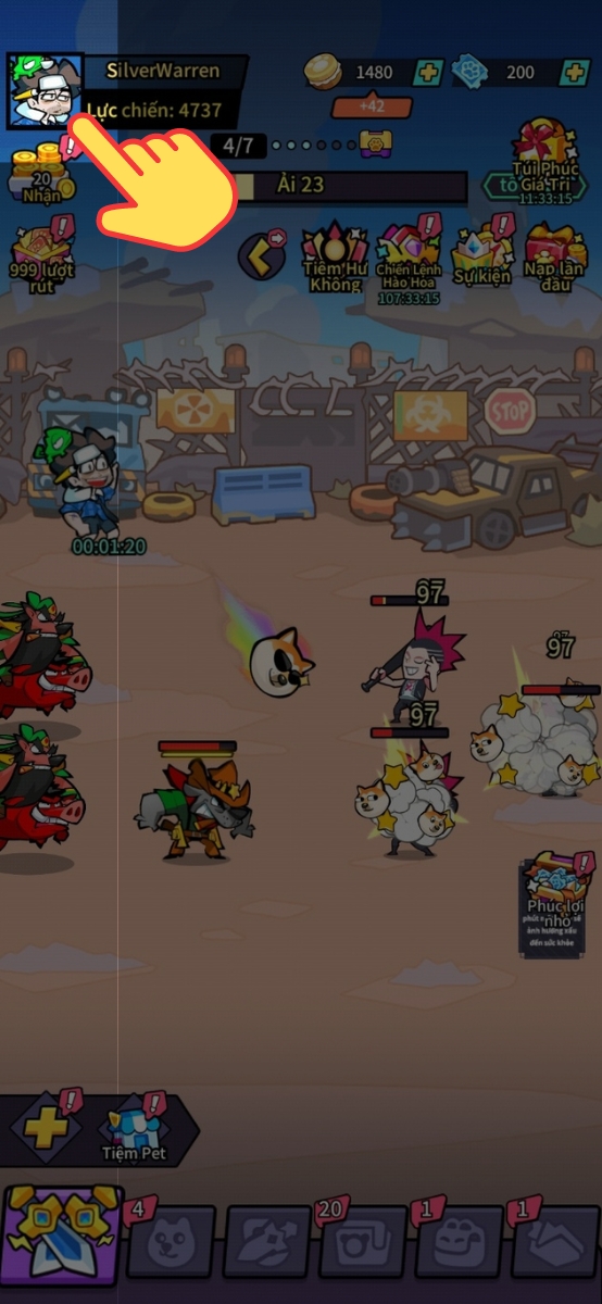 V&agrave;o game X-Dogs Si&ecirc;u Khuyển > Click v&agrave;o Ảnh đại diện (g&oacute;c tr&aacute;i tr&ecirc;n m&agrave;n h&igrave;nh)