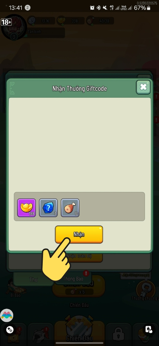 Chọn Nhận để lấy qu&agrave;