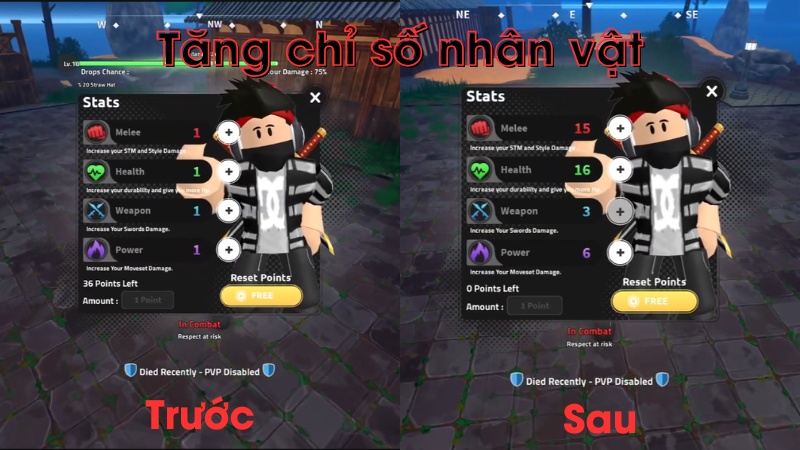 Hệ thống chỉ số nh&acirc;n vật trong Jujutsu Seas