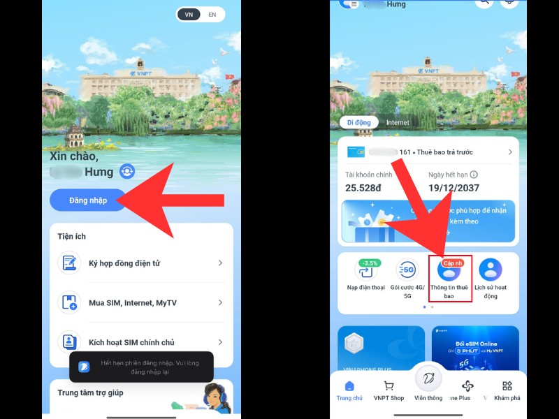 T&igrave;m chọn mục Th&ocirc;ng tin thu&ecirc; bao