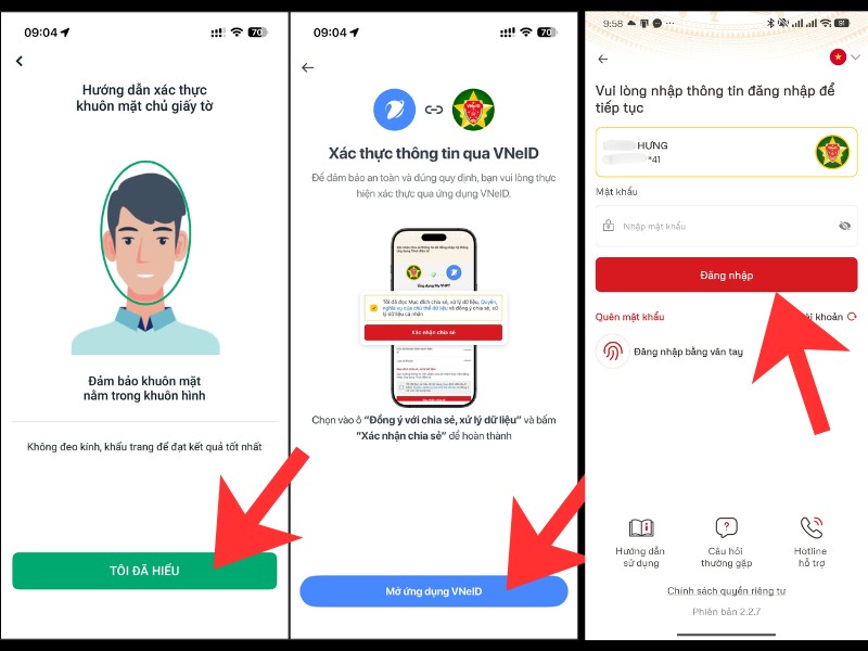 Mở camera trước để x&aacute;c thực khu&ocirc;n mặt v&agrave; chuyển qua VNeID