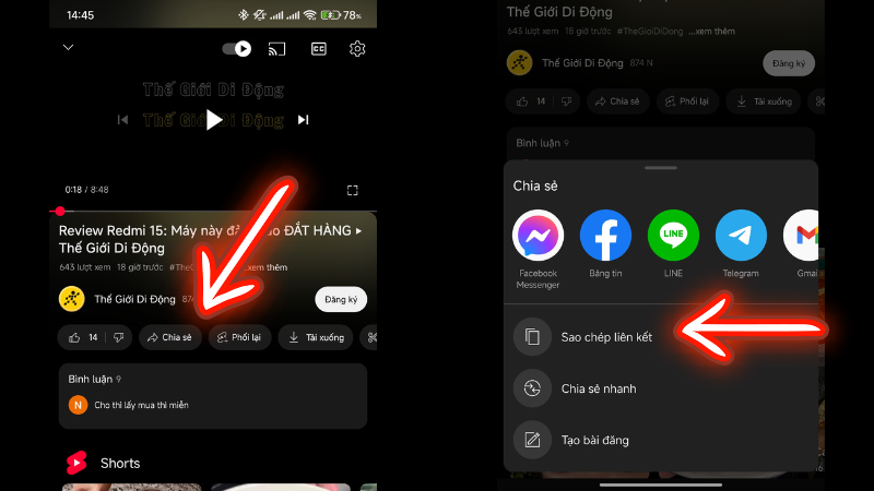 Bấm n&uacute;t Chia sẻ sau đ&oacute; chọn&nbsp; Sao ch&eacute;p li&ecirc;n kết