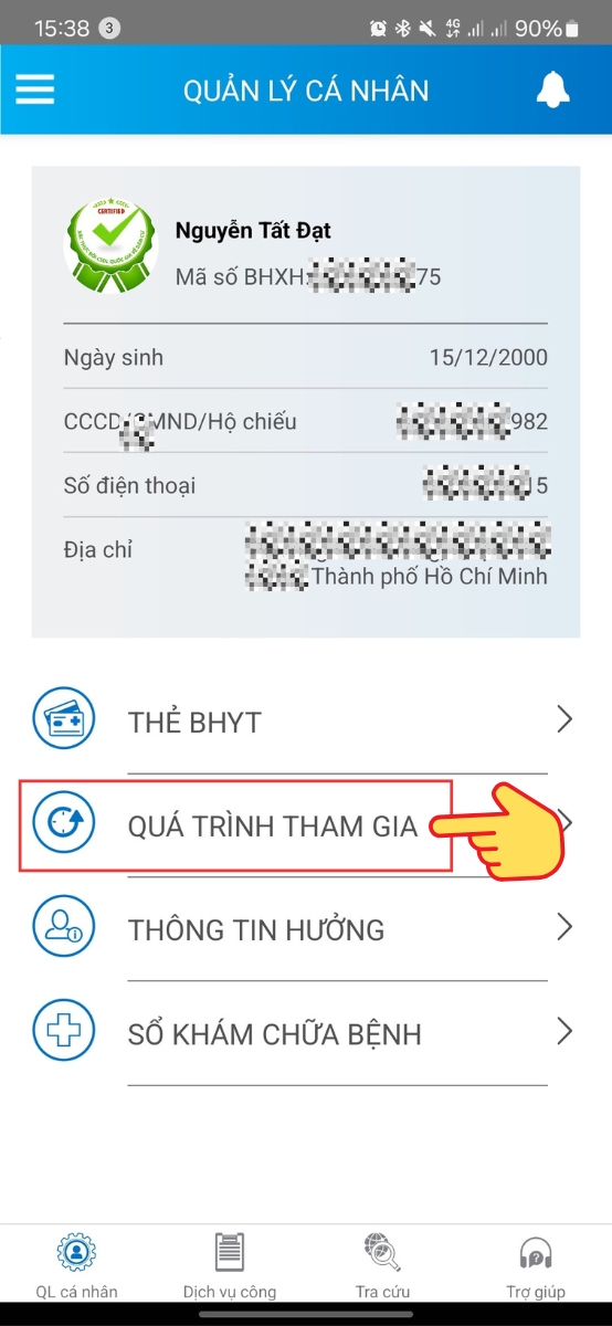 Tại trang Quản l&yacute; c&aacute; nh&acirc;n (trang chủ) > Chọn Qu&aacute; tr&igrave;nh tham gia