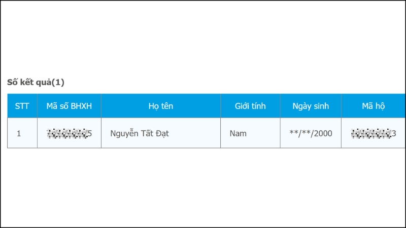 Th&ocirc;ng tin m&atilde; số BHXH sẽ trả ra ở bảng dưới, &ocirc; thứ 2