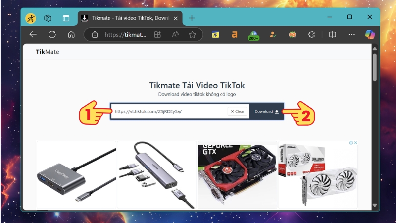 Dán link vào website Tikmate.io