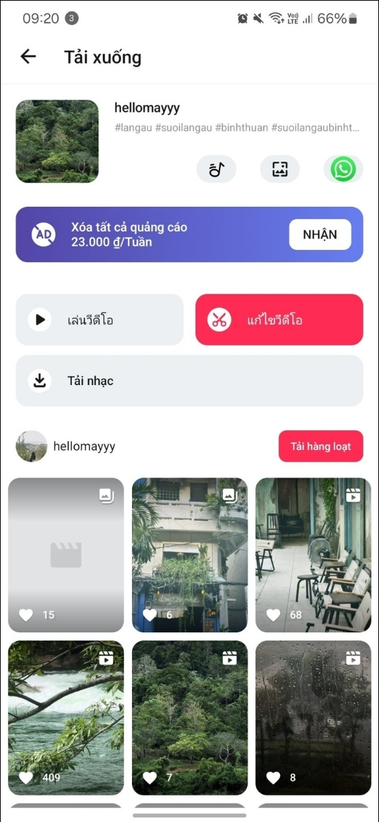 Tải video thành công