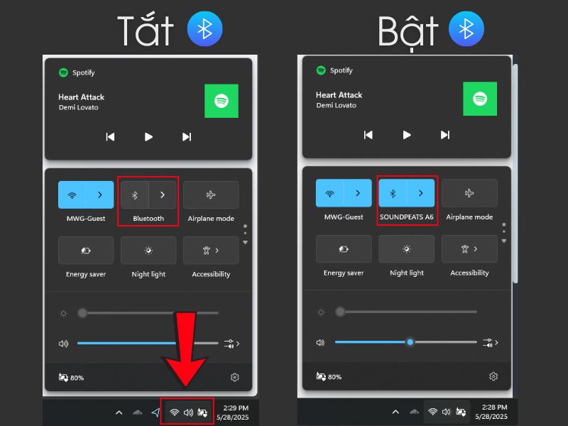 Bật/tắt lại Bluetooth để kết nối lại (d&agrave;nh cho tai nghe, loa kết nối Bluetooth)