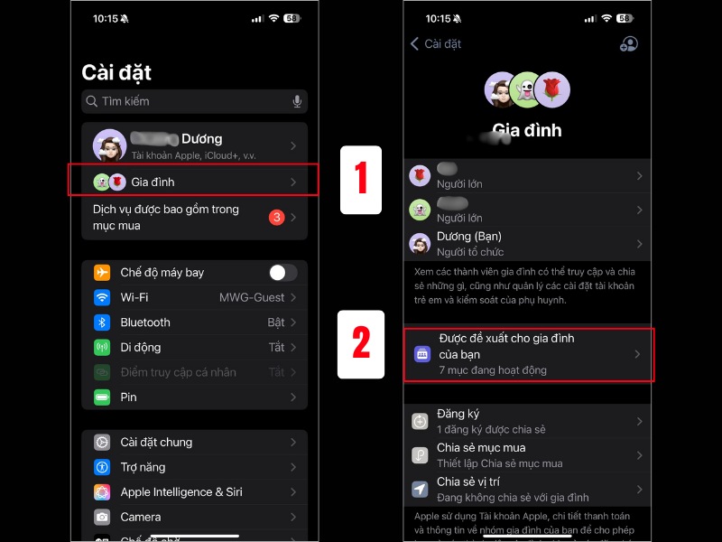 V&agrave;o phần Gia Đ&igrave;nh trong C&agrave;i đặt