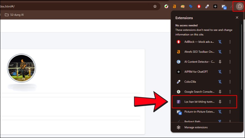 Vào ứng dụng bằng cách bấm vào Extison trên thanh Vào ứng dụng bằng cách bấm vào Extison trên thanh