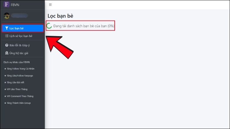 Chọn vào Lọc bạn bè Chọn vào Lọc bạn bè