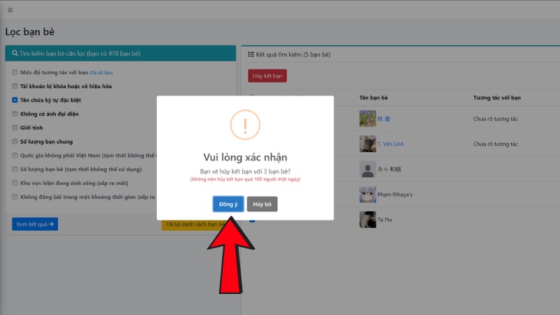 Xác nhận Hủy kết bạn bằng cách bấm Đồng ý Xác nhận Hủy kết bạn bằng cách bấm Đồng ý