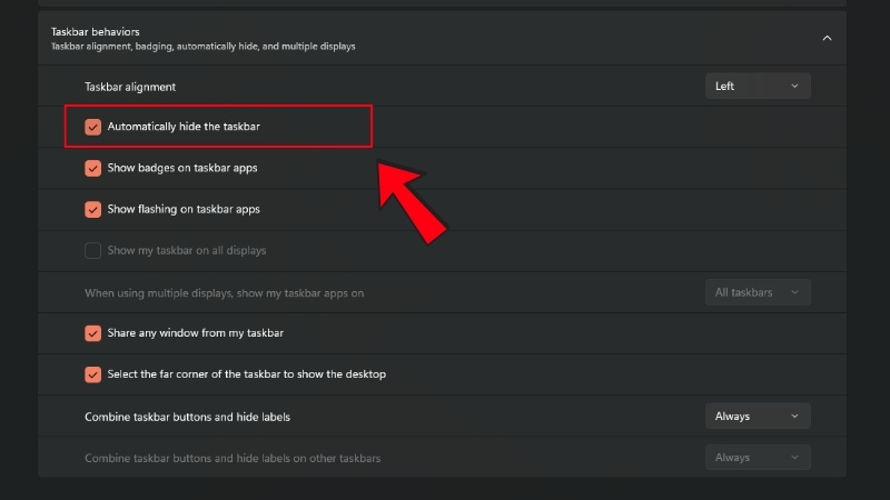 Chọn v&agrave;o Automatically hide the taskbar
