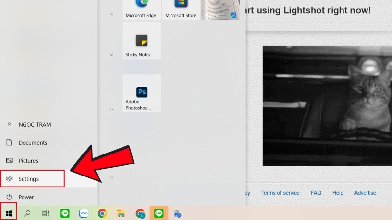V&agrave;o Start (logo h&igrave;nh Windows 10) ở g&oacute;c dưới, b&ecirc;n tr&aacute;i m&agrave;n h&igrave;nh. Sau đ&oacute; chọn Settings