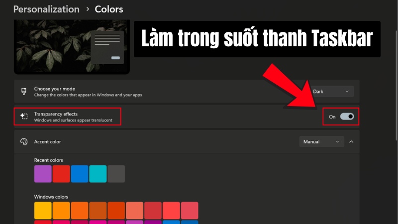 Làm trong suốt thanh taskbar trên Win 11 Làm trong suốt thanh taskbar trên Win 11