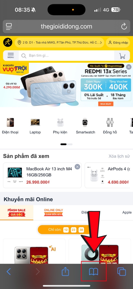 Chọn biểu tượng h&igrave;nh&nbsp;Cuốn s&aacute;ch