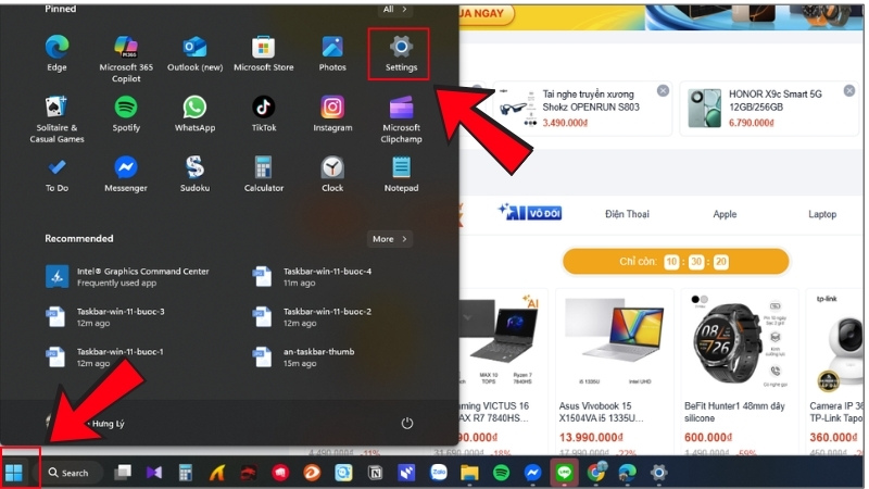 Vào menu Start, sau đó bấm chọn Settings Vào menu Start, sau đó bấm chọn Settings