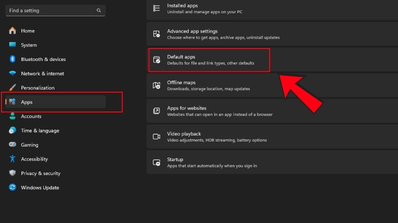 Chọn vào Default Apps Chọn vào Default Apps