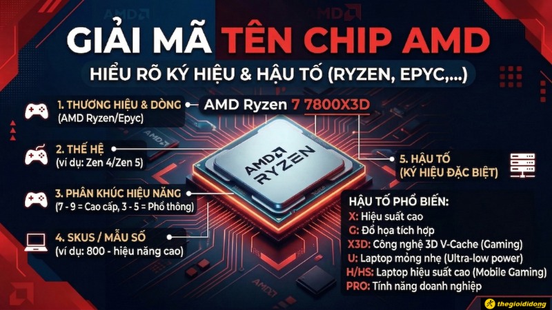 Giải th&iacute;ch t&ecirc;n, k&yacute; hiệu, hậu tố của c&aacute;c d&ograve;ng chip AMD đơn giản
