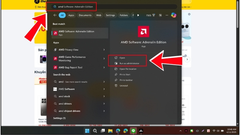 Mở phần mềm AMD Software.&nbsp;