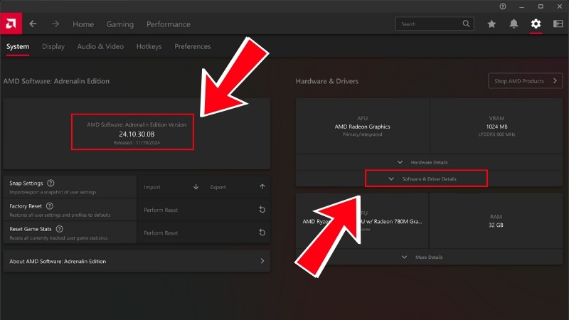 Kiểm tra th&ocirc;ng tin chung về Driver card đồ họa AMD đang chạy l&agrave; phi&ecirc;n bản n&agrave;o