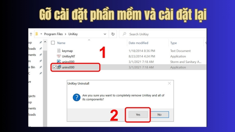 Gỡ c&agrave;i đặt Uniky, EVKey ra v&agrave; c&agrave;i lại