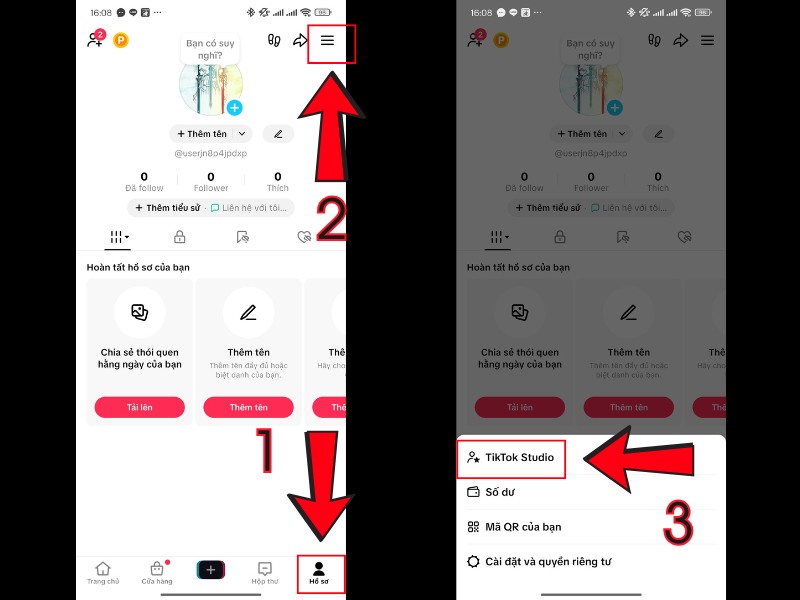 Chọn v&agrave;o Tiktok Studio